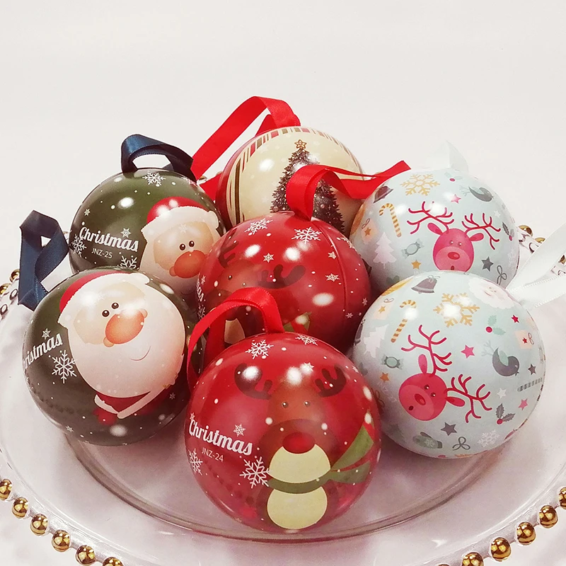 Рождественская коробка для круглых шариков, Жестяная коробка для конфет, Украшения для Рождественской елки, Банка для конфет, Рождественская елка, Подвесные шарики, Банки для конфет, Подарок для детей