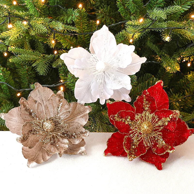 Рождественский цветок, Золотая Рождественская елка, висячие украшения, имитация украшения Рождественской елки, цветок, блестки, сделай сам, домашняя вечеринка, свадьба