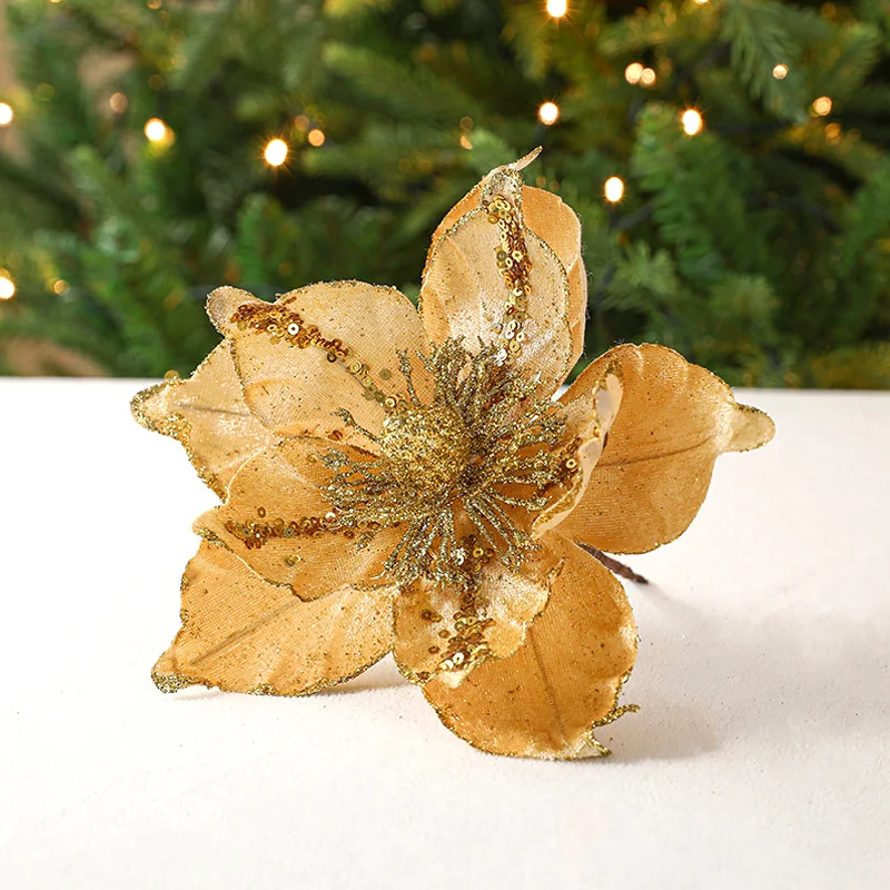 Рождественский цветок, Золотая Рождественская елка, висячие украшения, имитация украшения Рождественской елки, цветок, блестки, сделай сам, домашняя вечеринка, свадьба