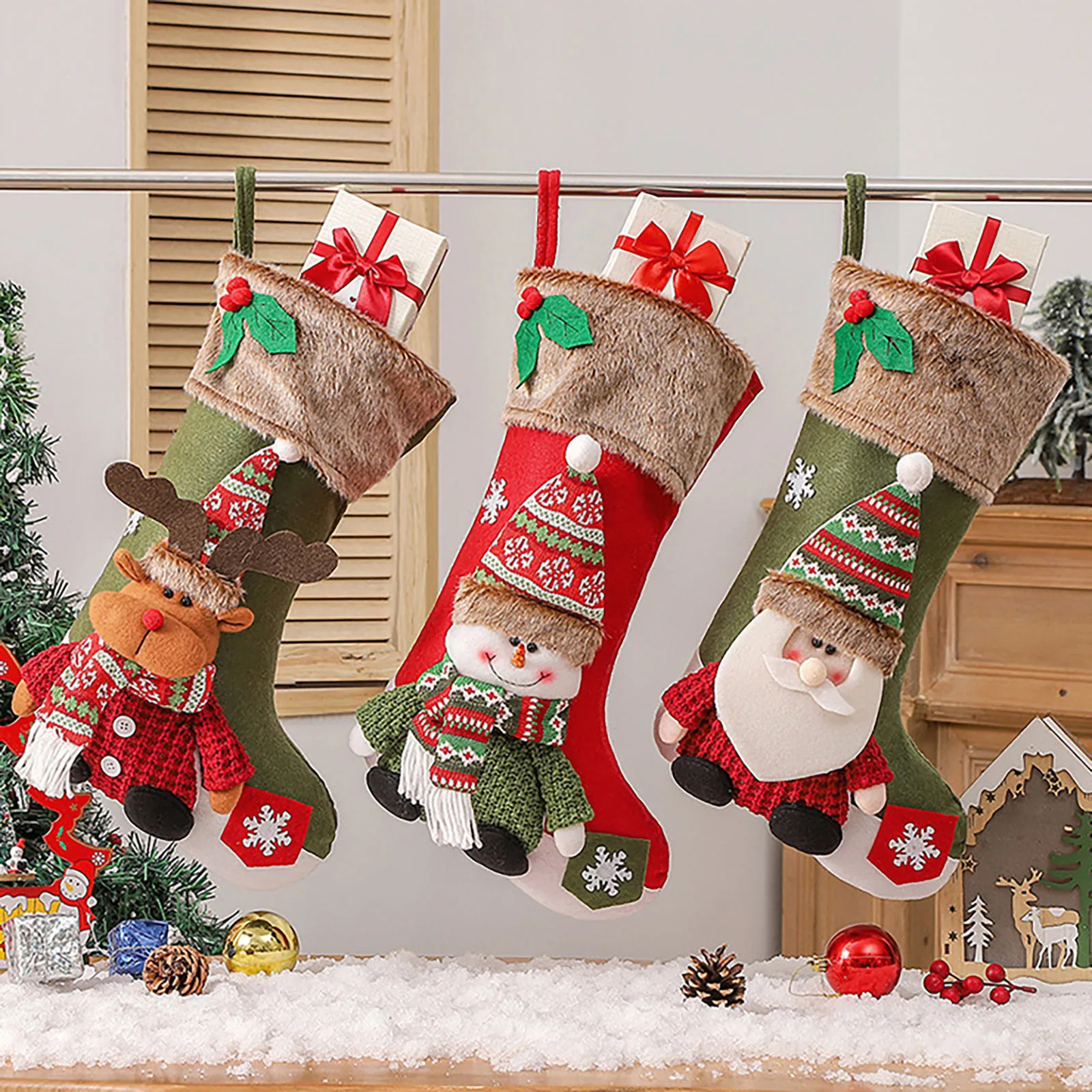 2024 Рождественские Носки Подарочный Пакет Детский Подарок Санта Клаус Большой Орнамент Украшение Детского Сада Рождественский Подарочный Пакет