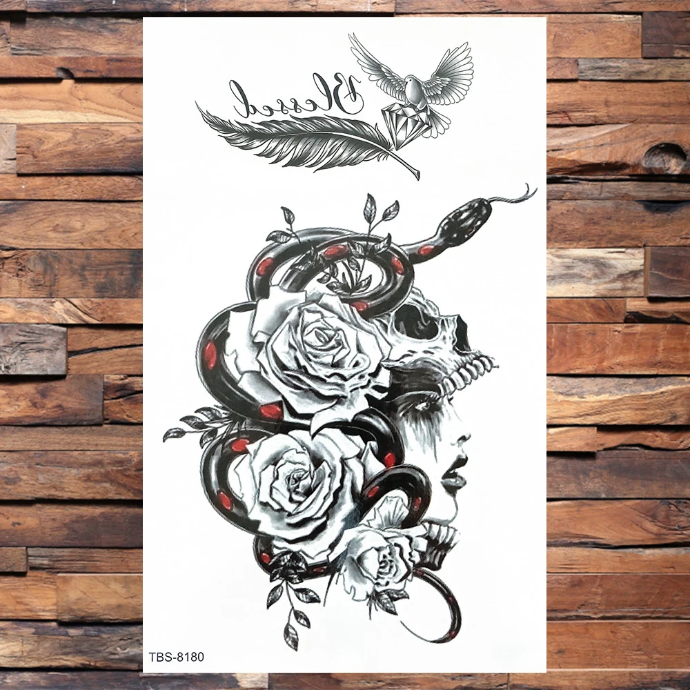 Поддельная временная татуировка Дракона для мужчин и женщин, Наклейка с татуировками в виде цветов Тигра и Маргаритки, Уникальные татуировки в виде Волка, Змеи, Розы, боди-арт на руке