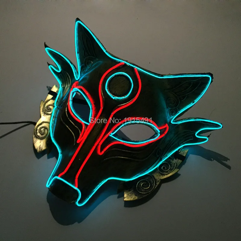 Вечеринка Rave EL Mask Волчья Морда Косплей Светящаяся маска Неоновая Светодиодная Мигающая маска для Хэллоуина Косплей Вечеринка Ночной клуб Бар