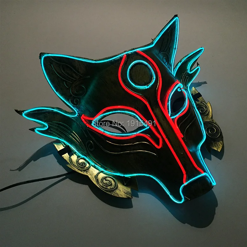 Вечеринка Rave EL Mask Волчья Морда Косплей Светящаяся маска Неоновая Светодиодная Мигающая маска для Хэллоуина Косплей Вечеринка Ночной клуб Бар