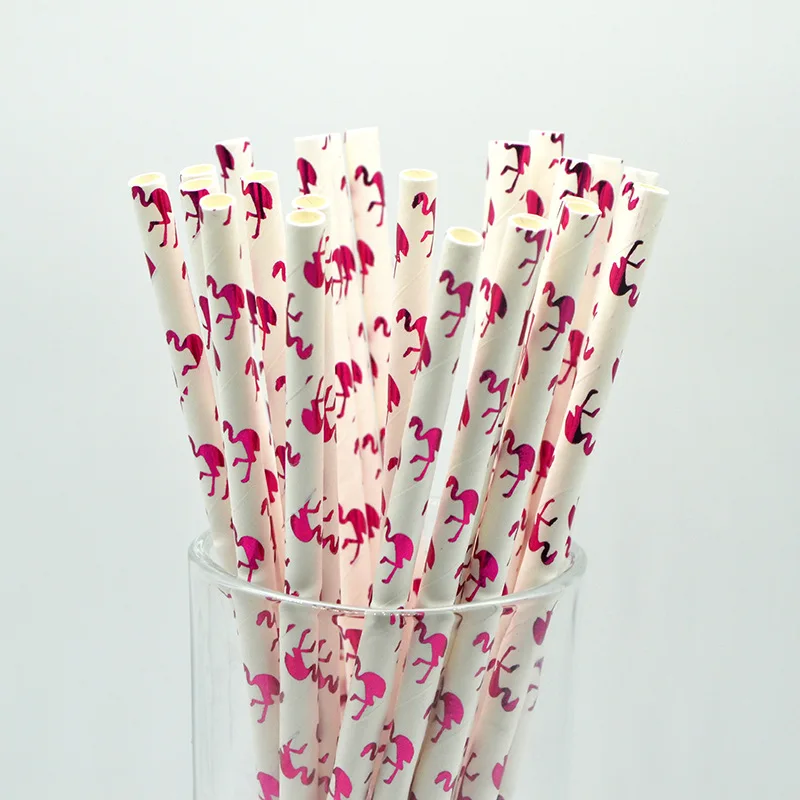 25 шт./лот Бумажные соломинки с фламинго для детского Дня рождения Одноразовая посуда Для свадебной Рождественской вечеринки Принадлежности для напитков Бумажные соломинки