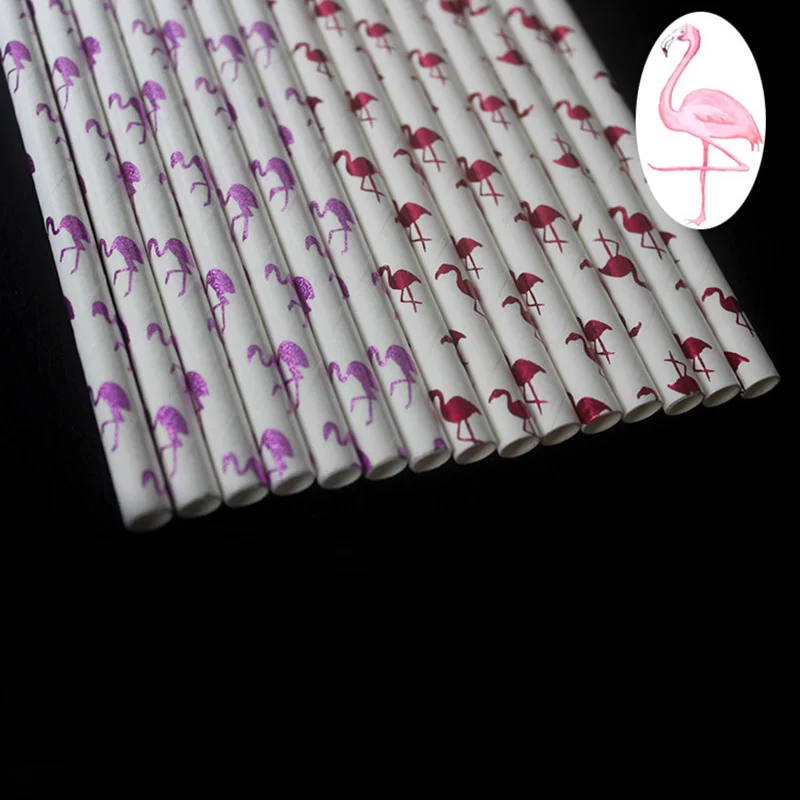 25 шт./лот Бумажные соломинки с фламинго для детского Дня рождения Одноразовая посуда Для свадебной Рождественской вечеринки Принадлежности для напитков Бумажные соломинки