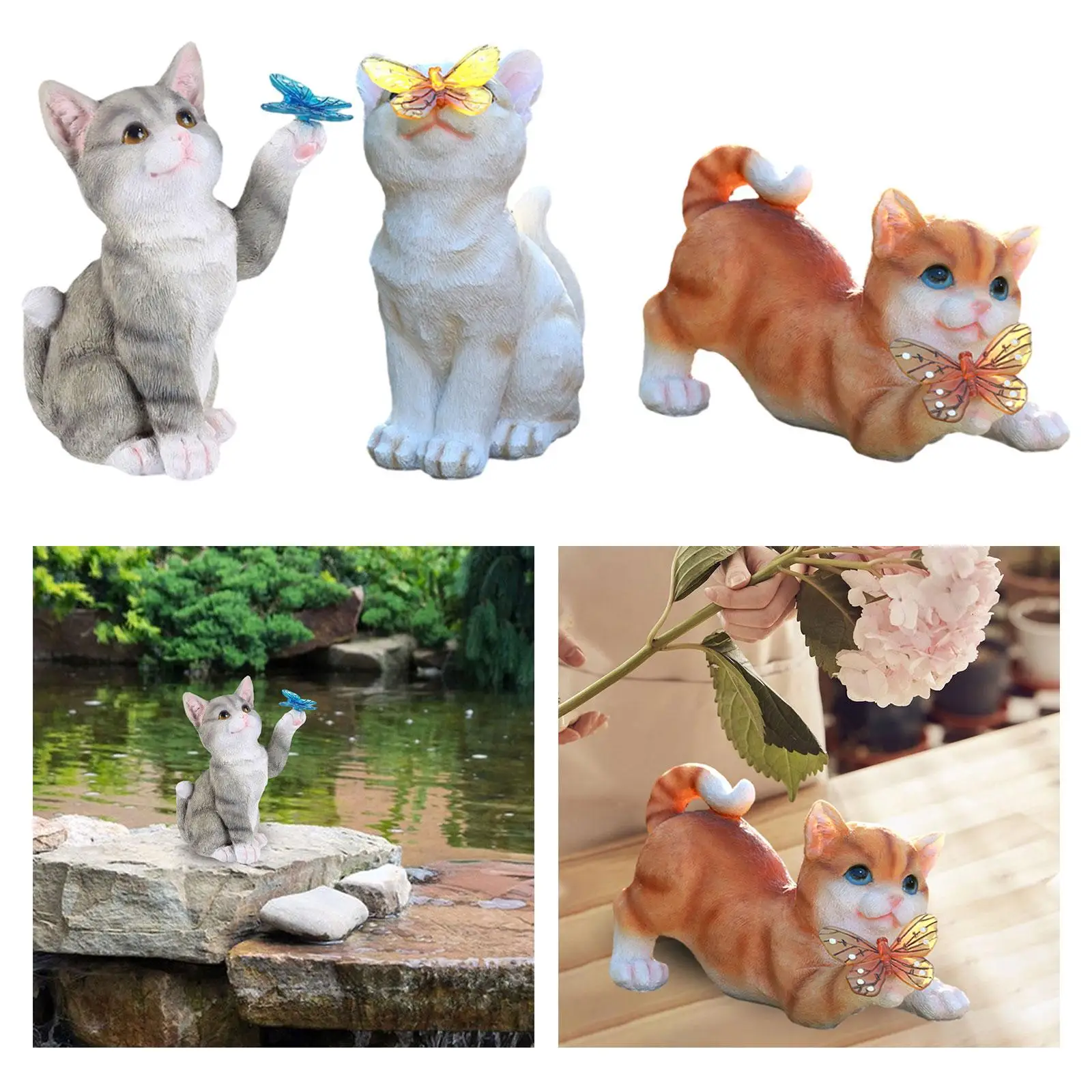 Статуя садового кота, светильник на солнечной энергии, реалистичная креативная фигурка котенка из смолы, скульптура для украшения крыльца, ландшафта, двора