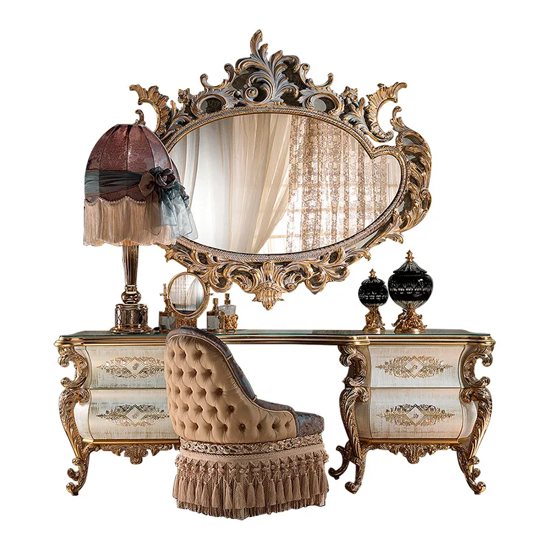 Туалетный столик из массива дерева с резьбой в европейском стиле, французский столик для макияжа, комбинированная мебель для спальни на заказ