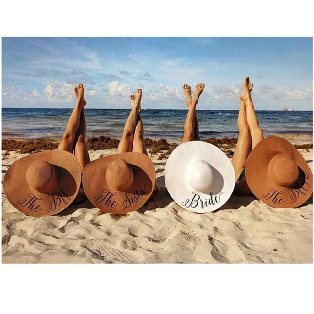 свадебная вечеринка пляжная шляпа от солнца с монограммой, кепка для поездки на природу, Соломенная шляпа для отпуска, Персонализированные гибкие шляпы для медового месяца, подарок на девичник