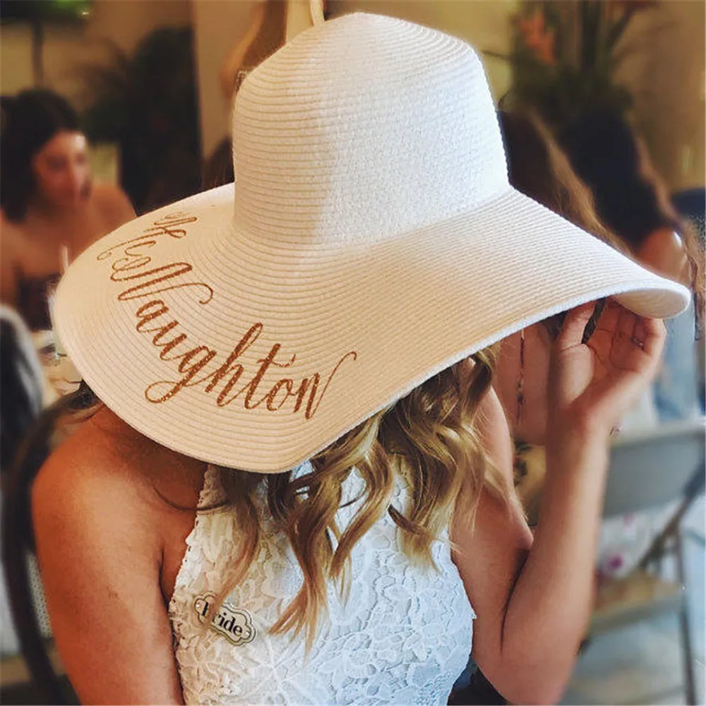 свадебная вечеринка пляжная шляпа от солнца с монограммой, кепка для поездки на природу, Соломенная шляпа для отпуска, Персонализированные гибкие шляпы для медового месяца, подарок на девичник