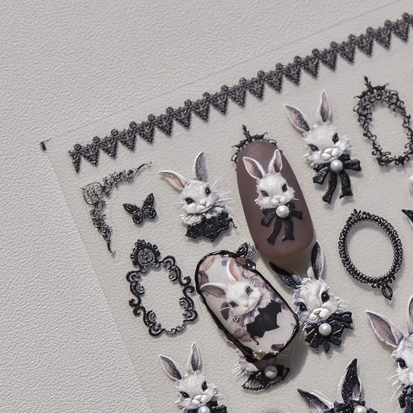 Наклейки для ногтей в японском стиле панк с черным Кроликом и темной бабочкой, дизайн ногтей, дизайн деколи, Маникюрный инструмент Высокого качества