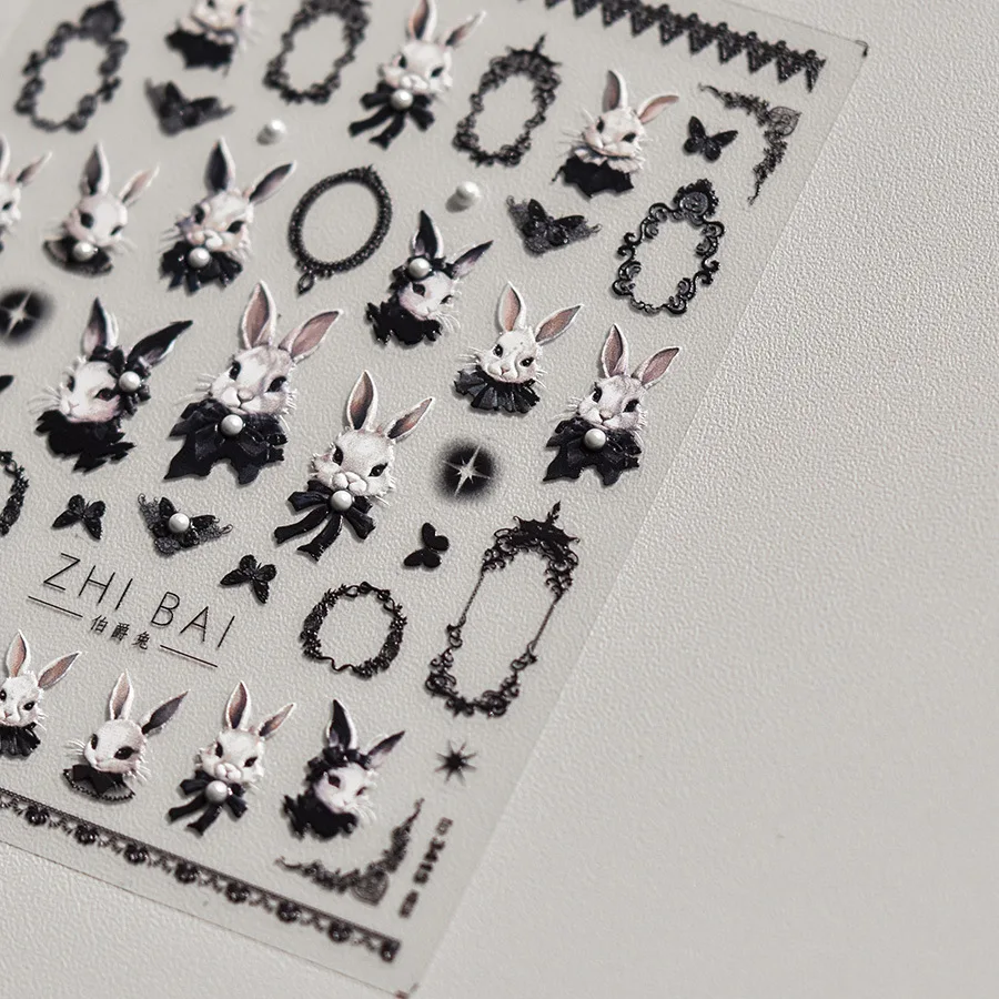 Наклейки для ногтей в японском стиле панк с черным Кроликом и темной бабочкой, дизайн ногтей, дизайн деколи, Маникюрный инструмент Высокого качества