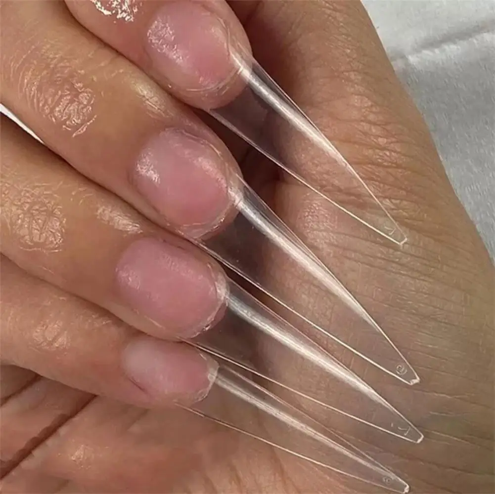 600шт Акриловые накладные ногти Прозрачного естественного наращивания, Длинные шпильки с остриями, наполовину покрывающие искусственные французские накладные ногти. *