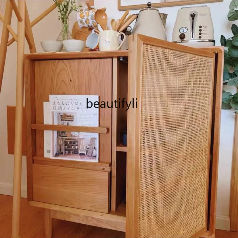 Буфет из массива дерева в скандинавском стиле, шкаф для хранения журналов из ротанга в гостиной, Шкаф для хранения книг в прихожей, боковой шкафчик для посуды
