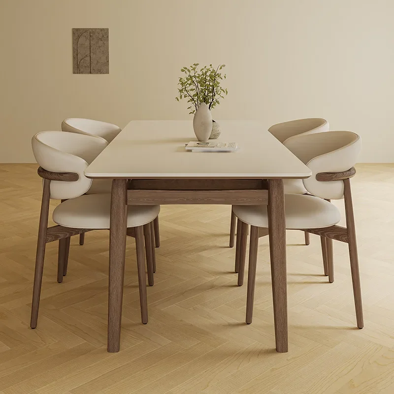 Обеденный стол и стул из скандинавского массива дерева rock board, современный и минималистичный бытовой стол из белого воска, дерева и персикового цвета, D