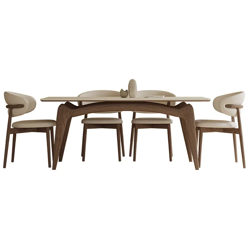 Обеденный стол и стул из скандинавского массива дерева rock board, современный и минималистичный бытовой стол из белого воска, дерева и персикового цвета, D