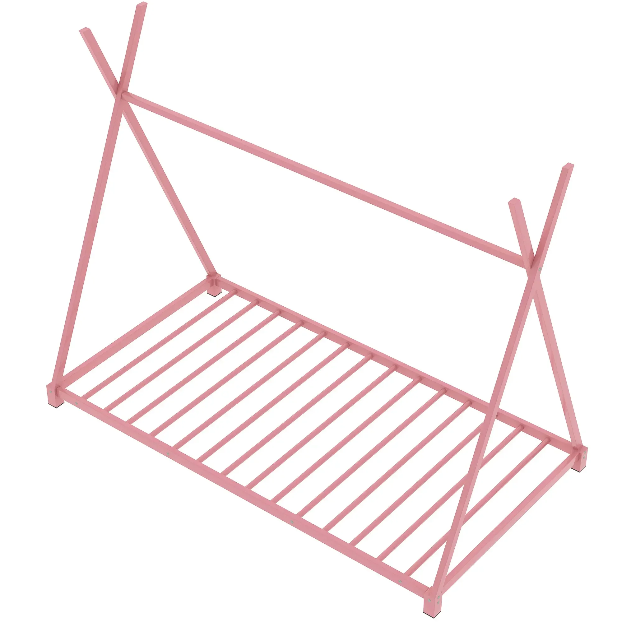 Металлическая двухразмерная кровать-платформа для дома с треугольной структурой, розовая