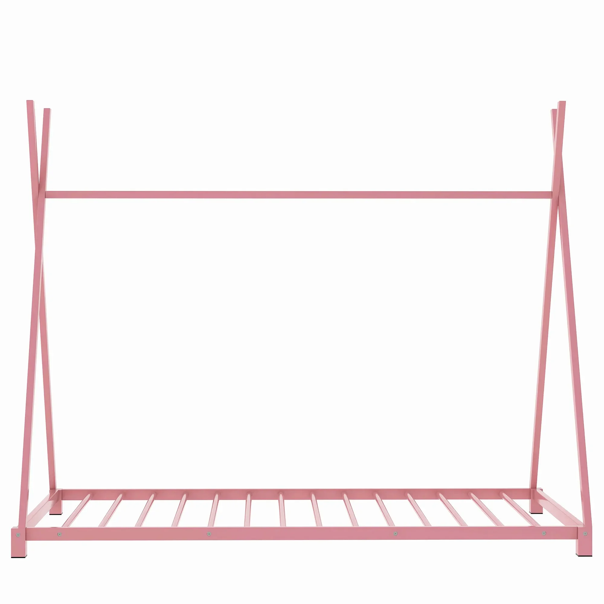Металлическая двухразмерная кровать-платформа для дома с треугольной структурой, розовая