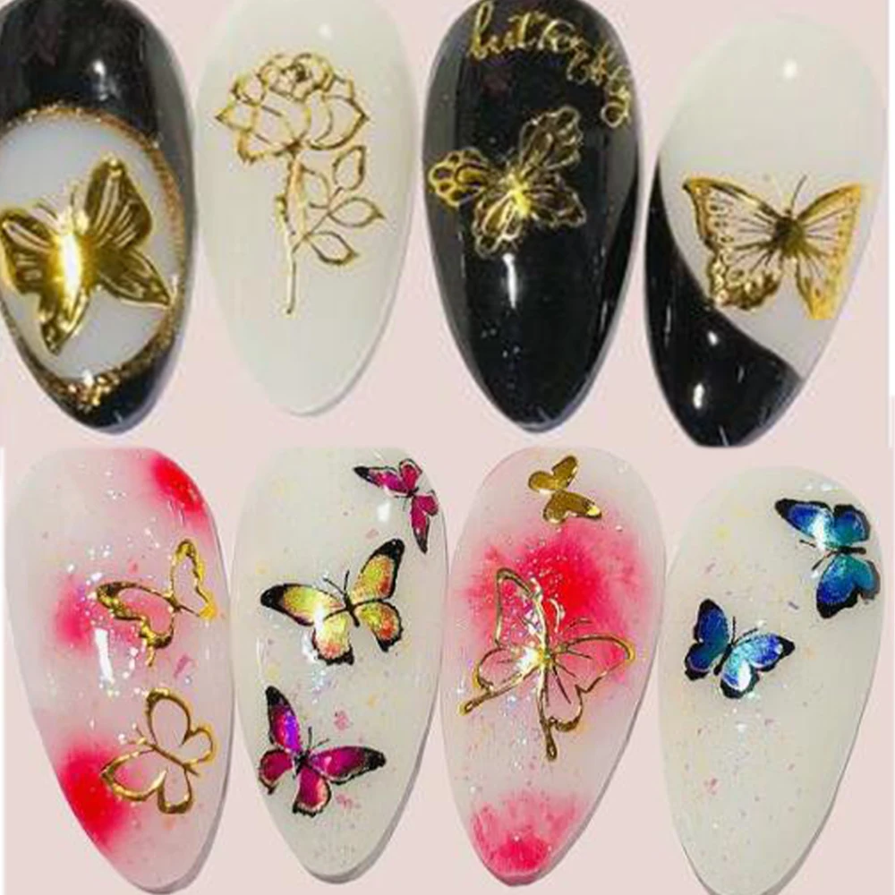 30 Листов Голографических бронзовых наклеек с бабочками, 3D самоклеящийся слайдер, золотые наклейки с изображением животных для украшения женского маникюра*