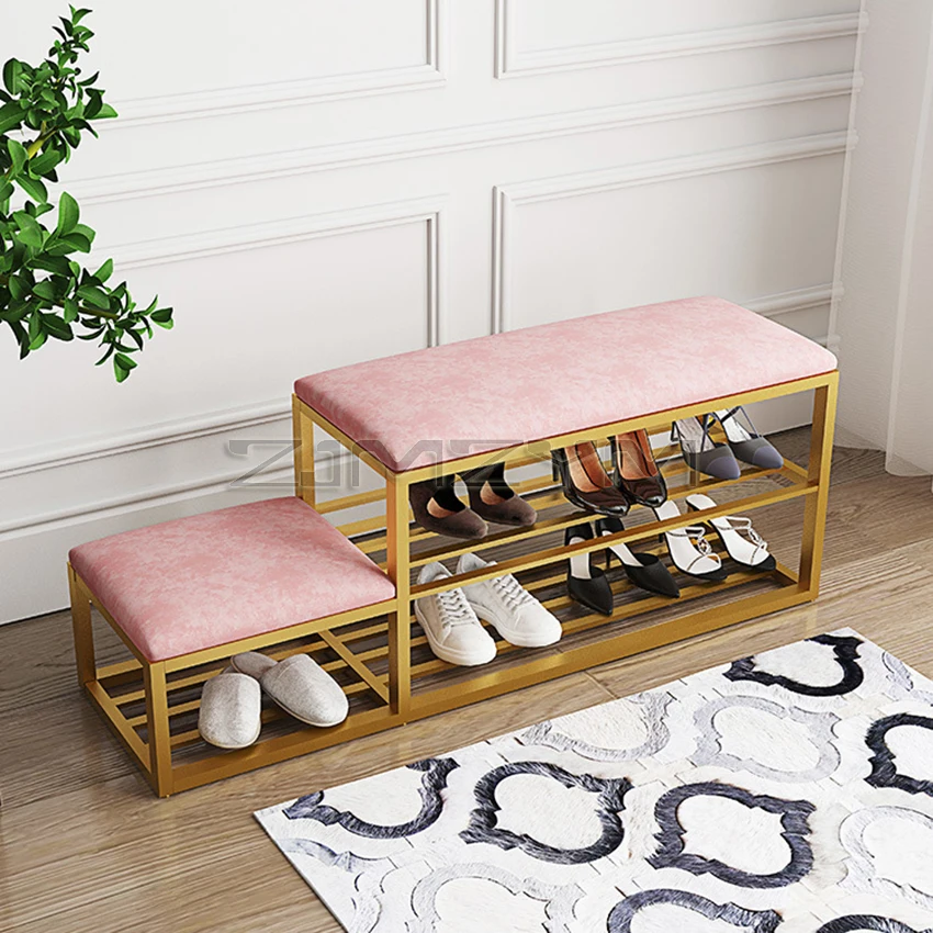 Современная минималистичная подушка-табурет для переодевания обуви с сиденьем, железная скамейка для хранения, табурет для переодевания мебели для дома, мягкая сумка-подушка