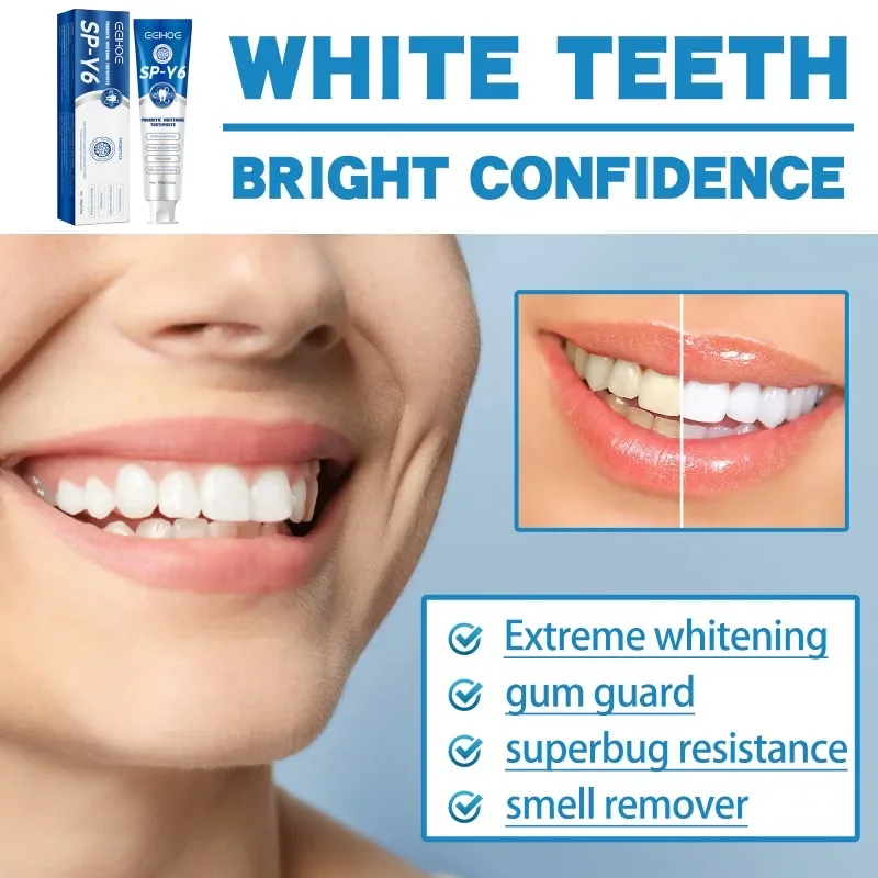 Отбеливающая зубная паста с пробиотиками, удаляющая пятна на зубах, Свежее дыхание, улучшающее пожелтение зубов, зубной камень, Глубокое очищение полости рта, уход за деснами