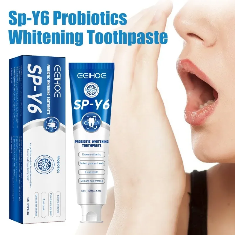 Отбеливающая зубная паста с пробиотиками, удаляющая пятна на зубах, Свежее дыхание, улучшающее пожелтение зубов, зубной камень, Глубокое очищение полости рта, уход за деснами