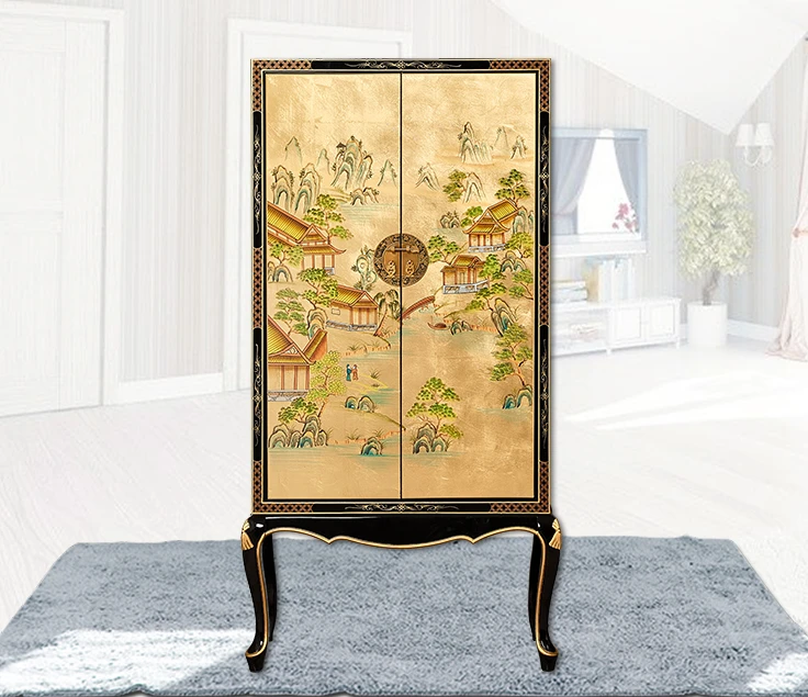 Новый Домашний Двухдверный шкаф из цельного дерева с росписью в китайском стиле, Простая Домашняя спальня, Настенный Шкаф на высокой ножке