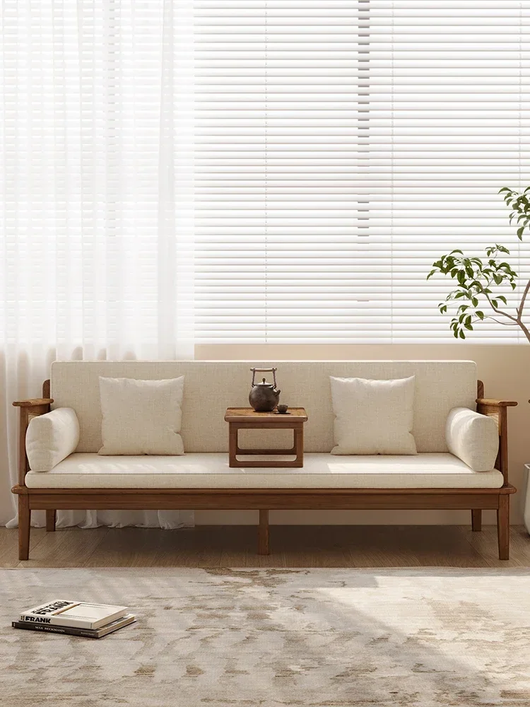 Скандинавский диван-кровать из массива дерева, гостиная, домашний малогабаритный ретро-ротанговый выдвижной раскладной диван-кровать