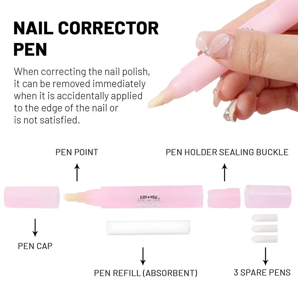 Ручки для снятия лака, УФ-гель для снятия лака, жидкий корректор для дизайна ногтей, очиститель, стирающая ручка, инструмент для маникюра с 3 ватными наконечниками