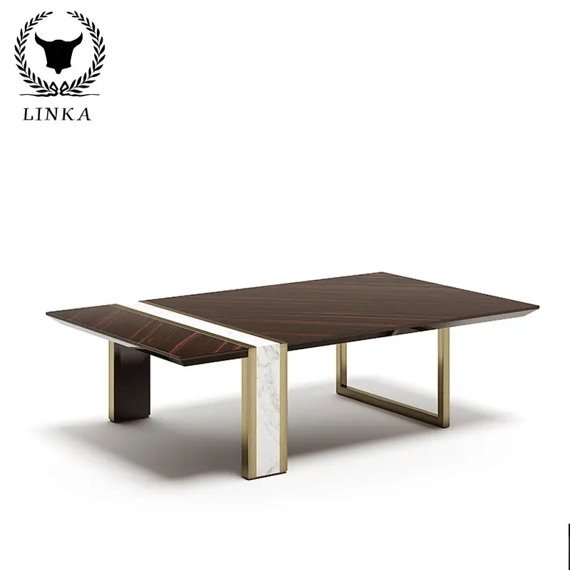 Итальянский стиль светлый роскошный стиль высокого класса по индивидуальному заказу бытовой стол для переговоров из массива дерева, мрамора и металла в офисе