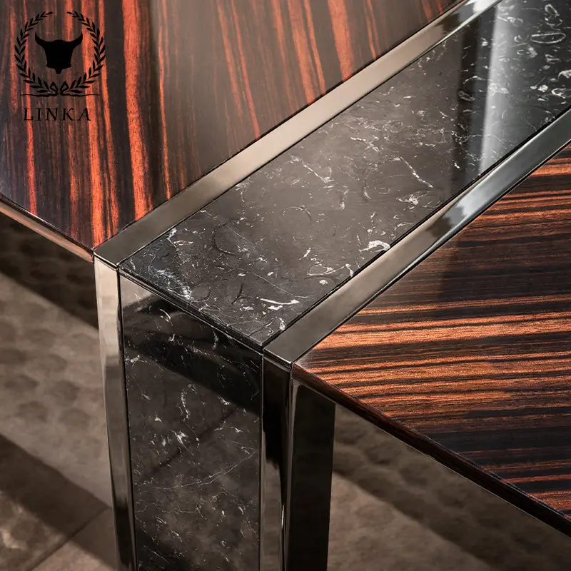 Итальянский стиль светлый роскошный стиль высокого класса по индивидуальному заказу бытовой стол для переговоров из массива дерева, мрамора и металла в офисе