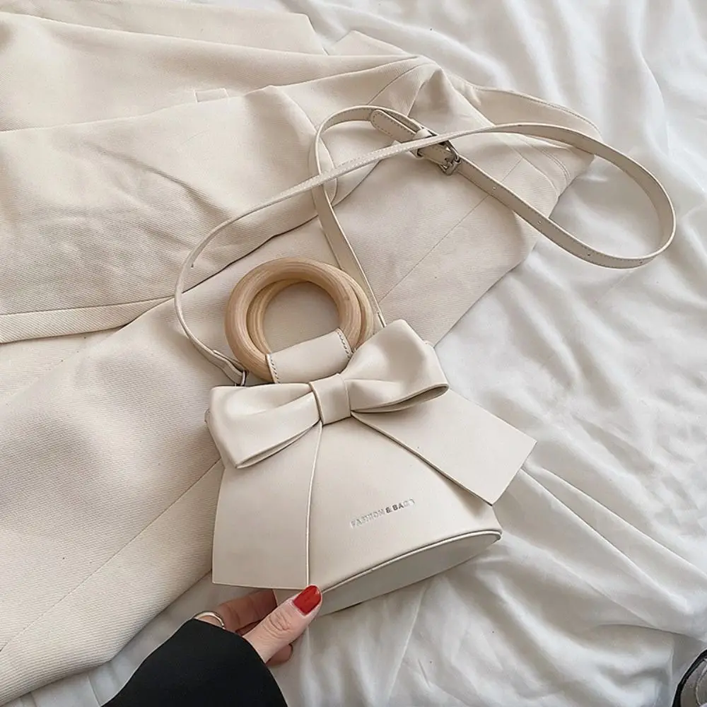 Портативная сумка подмышками, новые однотонные сумки через плечо большой емкости, сумка для покупок из искусственной кожи с деревянной ручкой