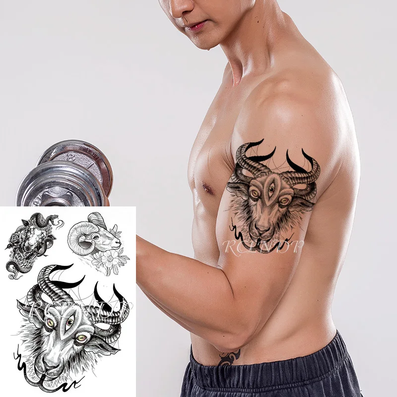 Водонепроницаемая временная татуировка, наклейка с тремя глазами, Овцы, Змеи, Животное, Цветок, поддельная татуировка, флэш-татуировка, Рука, нога, искусство для женщин, мужчин