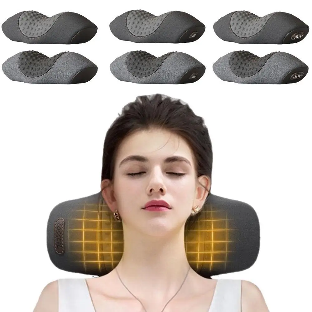 Электрический массажер для шеи, подушка для шейки матки, Нагревающий Вибрационный массаж, Вытяжение спины, Расслабляющая подушка для поддержки позвоночника из пены с эффектом памяти во время сна
