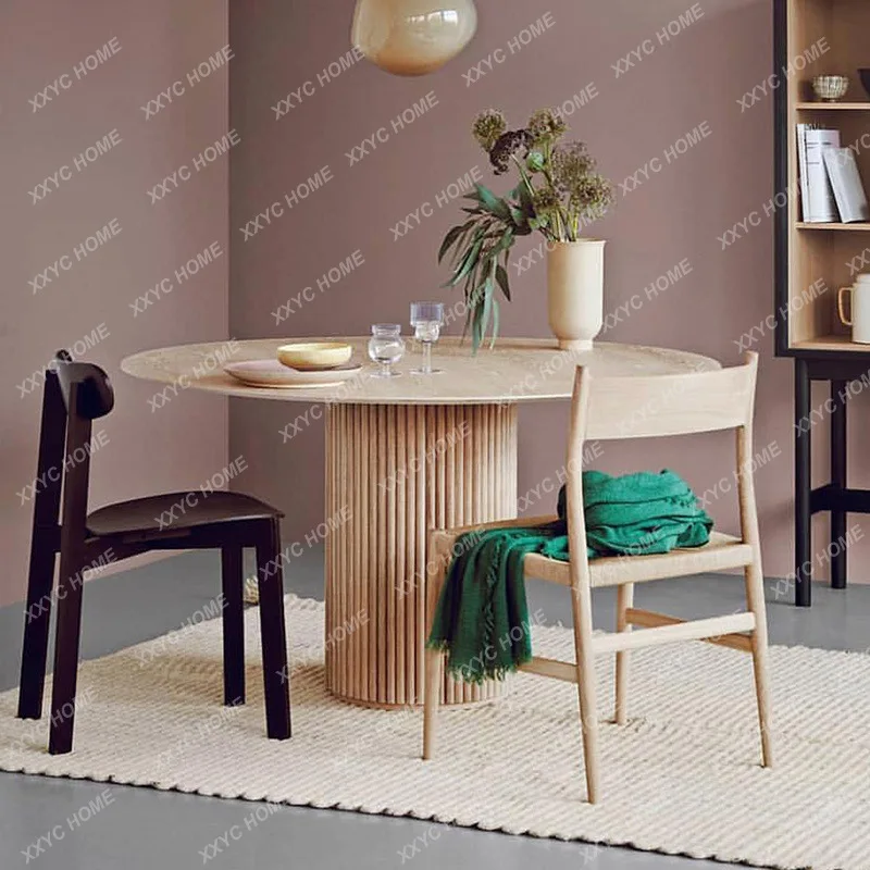 Круглый стол из массива дерева в стиле ретро, обеденный стол в домашнем тихом стиле