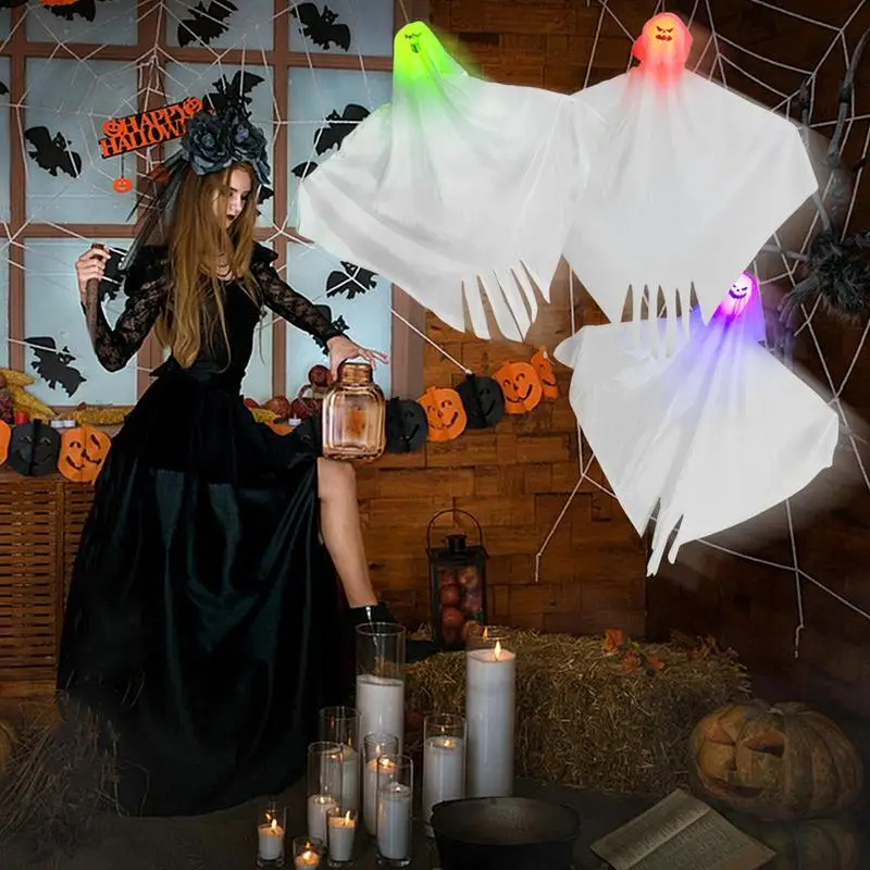 Белый Призрак В Свете Ветра Halloween Hang Light Up Ghost Decor С Жутким Выражением Лица Head Lighted Swing Ghost Для Наружного Освещения