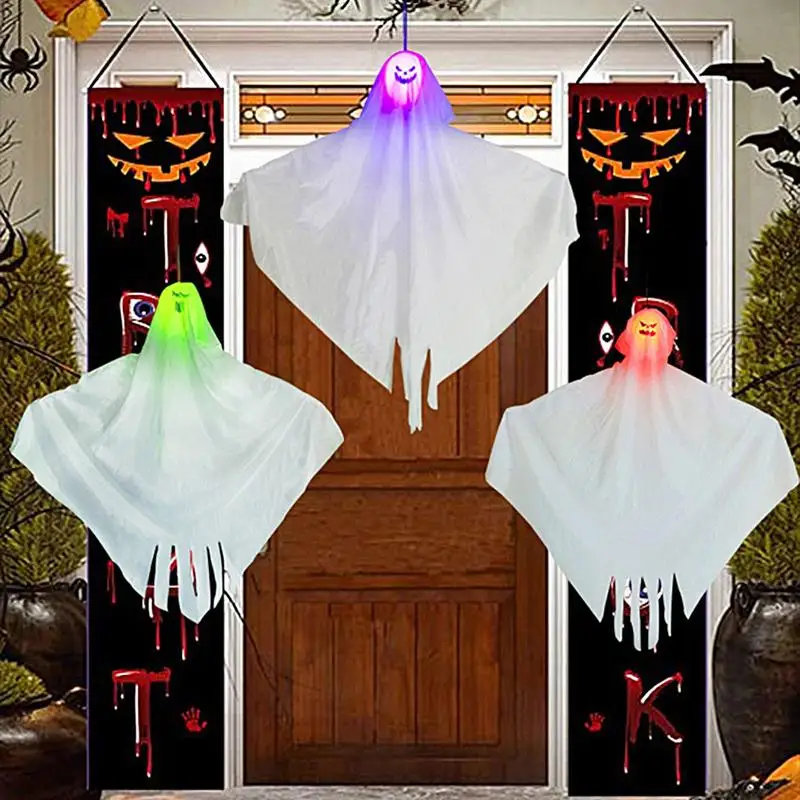 Белый Призрак В Свете Ветра Halloween Hang Light Up Ghost Decor С Жутким Выражением Лица Head Lighted Swing Ghost Для Наружного Освещения