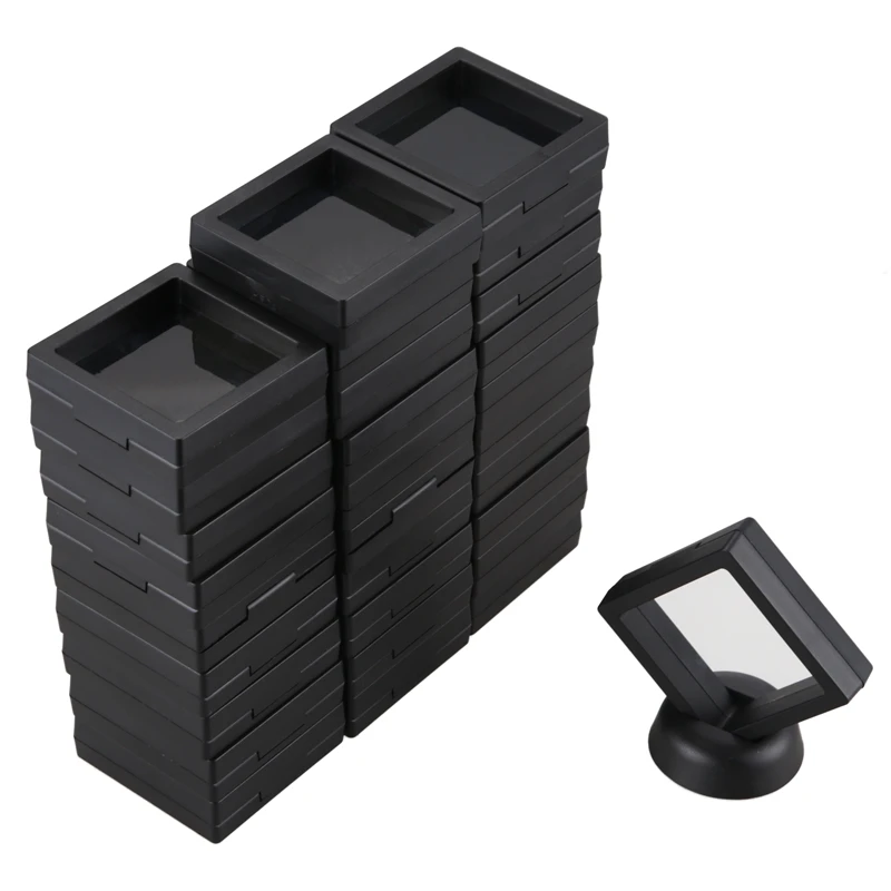 Коробка для демонстрации монет - набор из 30 держателей с 3D плавающей рамкой и подставками для монет Challenge, медальонов AA, ювелирных изделий, черный