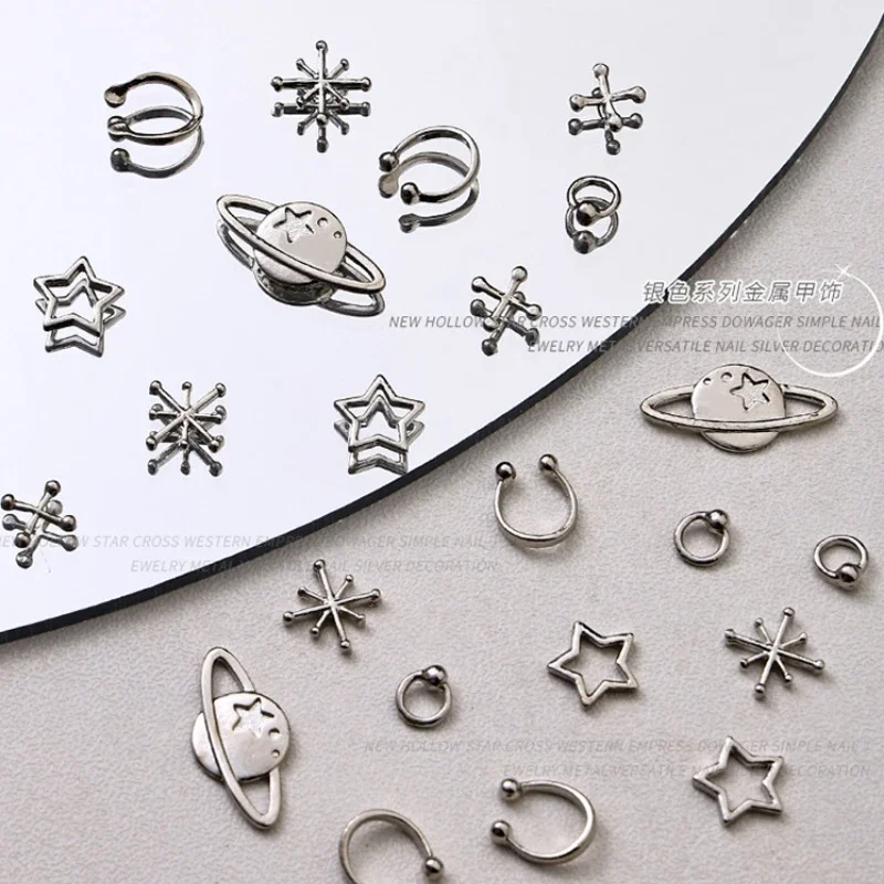 10шт Панк-полых планет, Звездный крест, крутые металлические украшения для дизайна ногтей, инструмент для маникюра из сплава, аксессуары для макияжа DIY Оптом