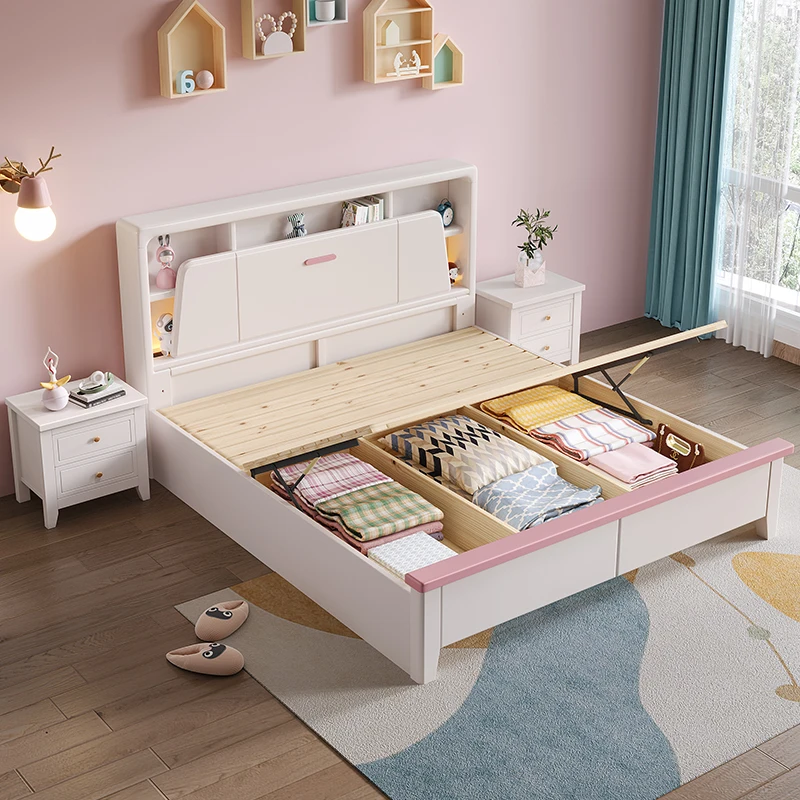 Многофункциональный скандинавский двухместный небольшой блок с легкой современной минималистичной свадебной кроватью для хранения