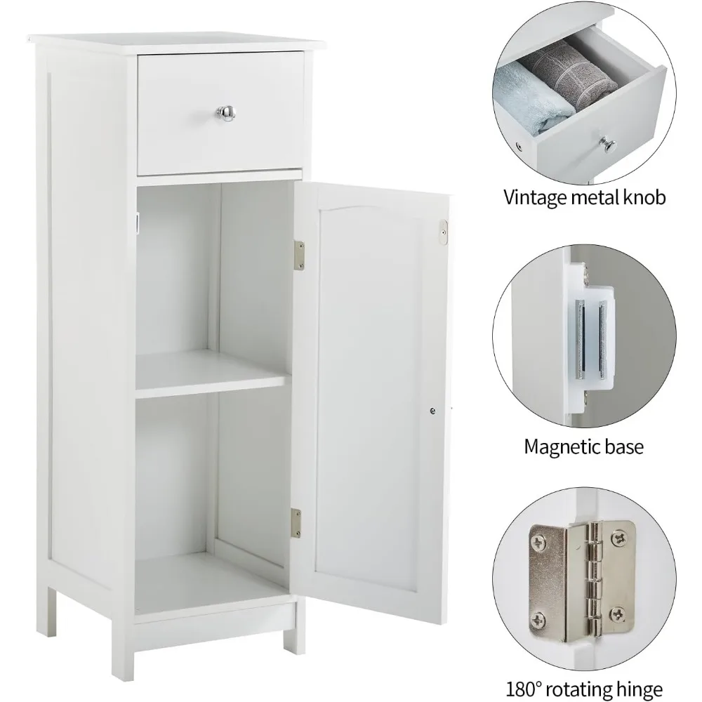 Напольный шкаф для хранения в ванной комнате Hoorlang - Небольшой, узкий и тонкий дизайн, Отдельно Стоящий Приставной столик для хранения с выдвижным ящиком, Деревянный