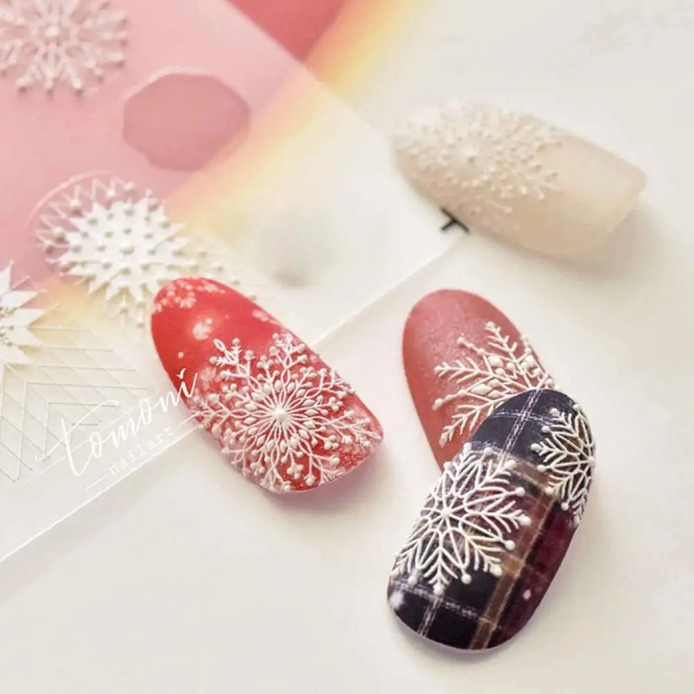 Нежные наклейки-слайдеры для маникюра с тиснением в виде снежинок Облегчают Перенос ногтей