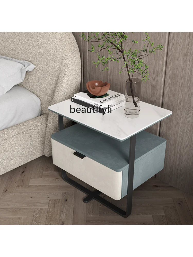 Прикроватный столик в итальянском стиле, легкая роскошная каменная плита, Простой современный дизайнерский шкаф для хранения в спальне, Стеллаж для хранения мебели