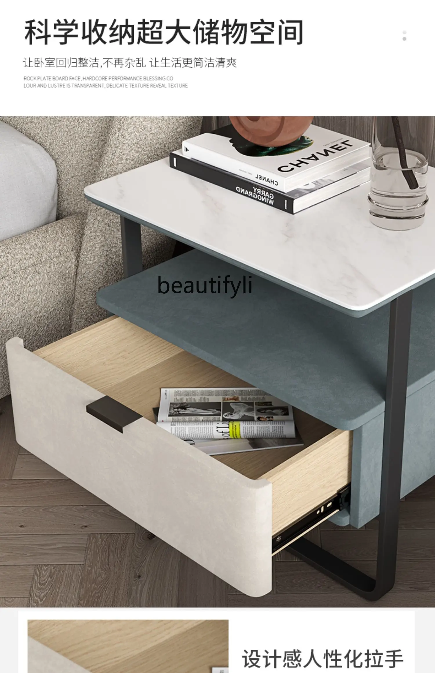 Прикроватный столик в итальянском стиле, легкая роскошная каменная плита, Простой современный дизайнерский шкаф для хранения в спальне, Стеллаж для хранения мебели