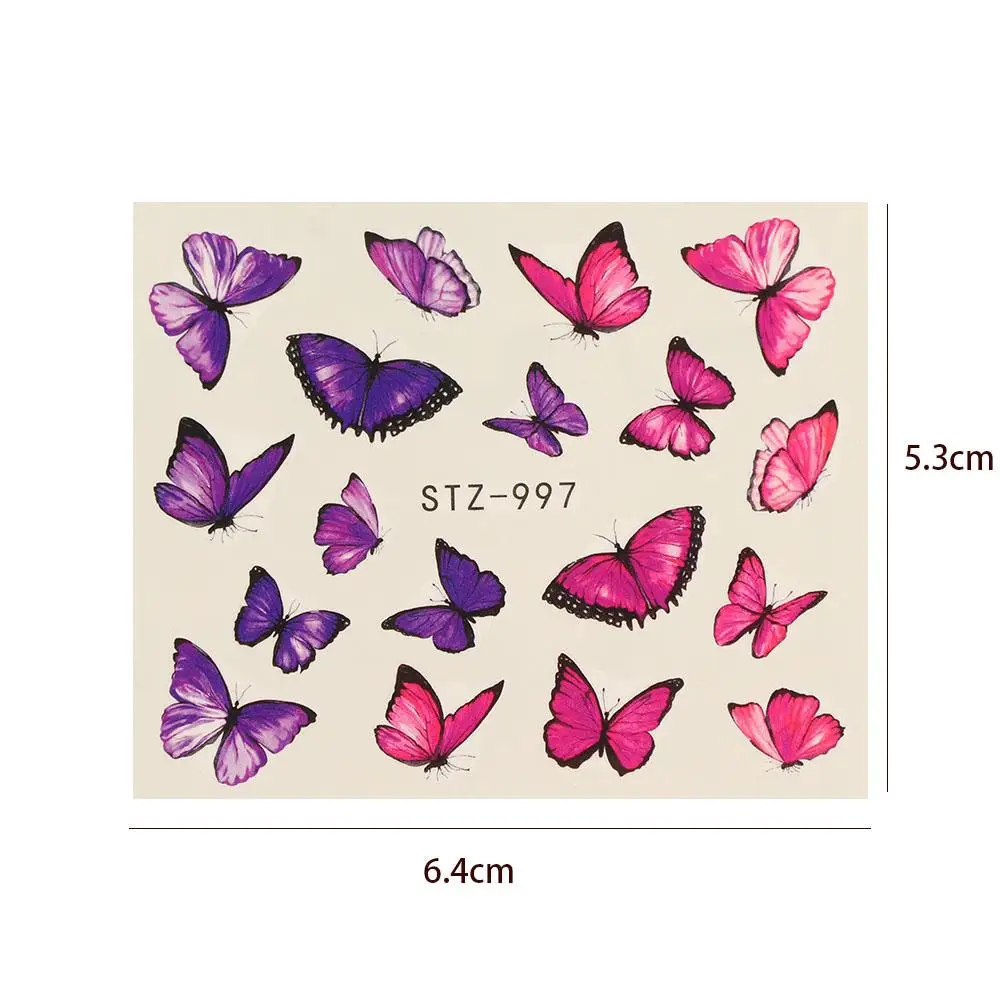 30 Листов Летней блестящей аппликации для ногтей, модные 3D бабочки, красочные наклейки из фольги для ногтей, милые наклейки с водяными знаками для ногтей
