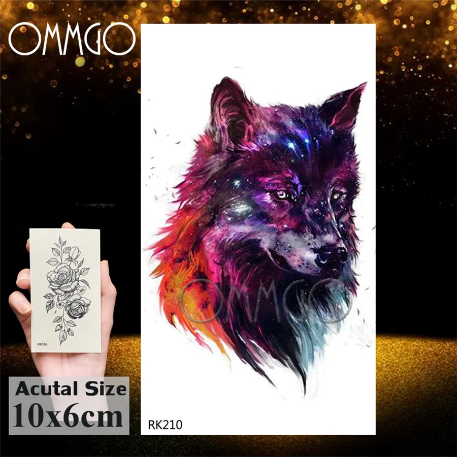 OMMGO Wolf King Galaxy Universe, Наклейка с временной Татуировкой, Водонепроницаемые Поддельные Татуировки Для мужчин И Женщин, Пользовательские Татуировки, Боди-арт, повязка на руку