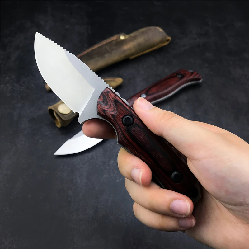 15002 15017 Нож с фиксированным лезвием CPM-S30V, стальная ручка из розового дерева, кожаные ножны, военный, Тактический, для кемпинга, охоты, Мультитул