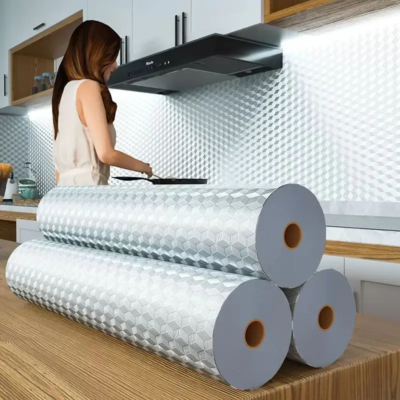 Маслостойкие утолщенные кухонные Водонепроницаемые наклейки Высокотемпературные шкафы для плиты Самоклеящиеся обои Наклейки на стены