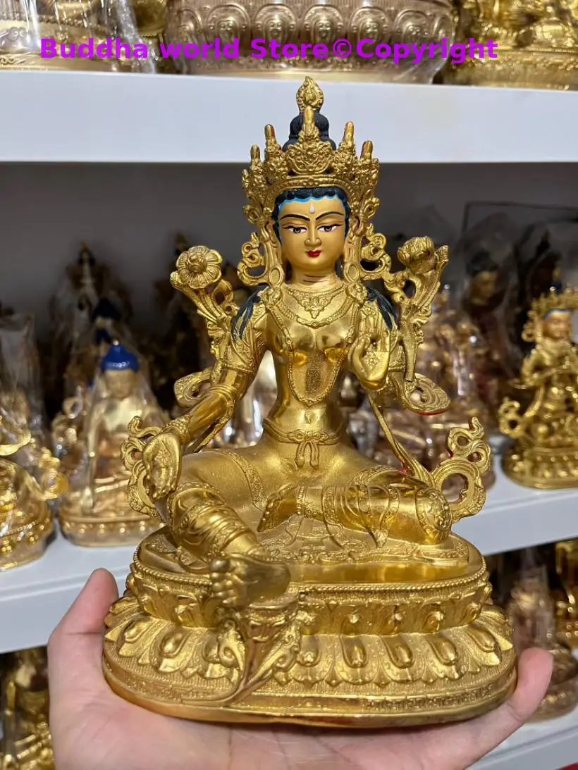эксклюзивная МЕДНАЯ Семейная Богиня размером 24 см, Зеленая Тара, статуя Будды Тибетского буддизма, поклонение ДОМАШНЕМУ Алтарю, Эффективная защита
