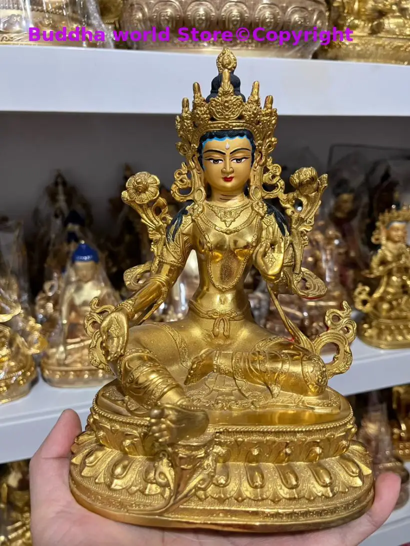 эксклюзивная МЕДНАЯ Семейная Богиня размером 24 см, Зеленая Тара, статуя Будды Тибетского буддизма, поклонение ДОМАШНЕМУ Алтарю, Эффективная защита