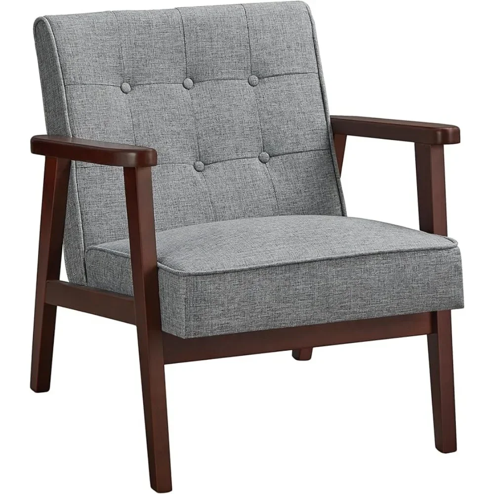 Кресло для отдыха Accent, Современное кресло середины века с Подлокотниками и ножками из массива дерева, 1-местный Мягкий диван, Светло-серый